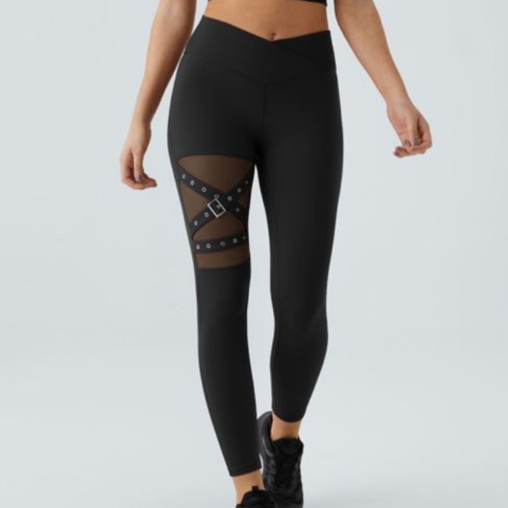 NWT HALARA Full Length Black Mesh Detail Women's Leggings